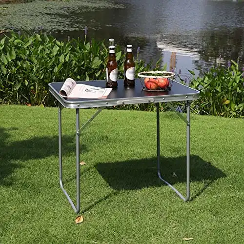 WOLTU Campingtisch Klapptisch Reisetisch mit Griff, 70x50x60cm(LxBxH) zusammenklappbar Gartentisch aus Alu und MDF für Picknick Strand im Freien, Schwarz, CPT8135sz - 0