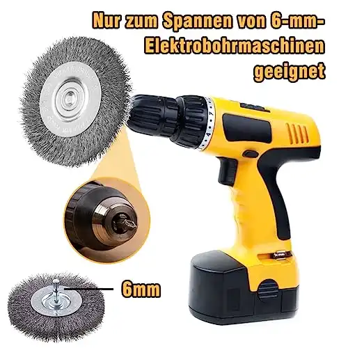 12 Stück Drahtbürste Bohrmaschine, 6mm Stahlbürste Akkuschrauber mit Sechskantstange Drahtbürsten Set, Drahtbürste Akkuschrauber, für Schleifen, Polieren, Entrosten, Reinigen und Vibrationsdämpfen - 4