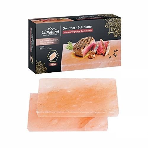 SalNatural Gourmet Salz Grillsteine 20x10x2,5cm (2er Pack) Original Kristallsalz aus dem Vorgebirge des Himalaya* Salzstein zum grillen. BBQ Grillplatte | Premium Geschenkbox - 5