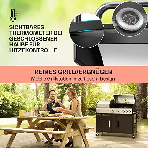 Klarstein Gasgrill für Camping Balkon Garten, mit 5 Brenner, 13700W Edelstahl, Outdoor Gasgrill mit Seitenbrenner, Gas Grill Kombigrill für Propan & Kohle, mit Grillabdeckung - 2