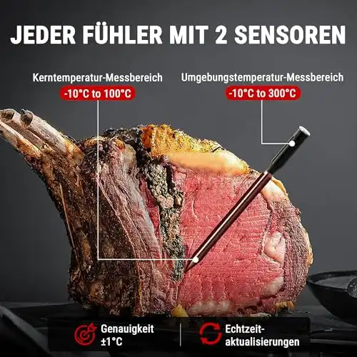 ThermoPro Twin TempSpike Fleischthermometer kabellos 150m Bluetooth Grillthermometer Backofenthermometer Ladeschale mit Display für Ofen, Grill, Rotisserie, sicher im Geschirrspüler - 6