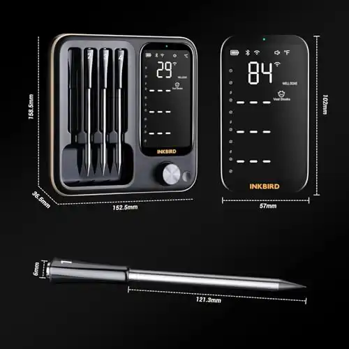 Inkbird INT-14-BW Fleischthermometer kabellos, Smart Grillthermometer WIFI 2.4G und Bluetooth 5.4 Signal 91m, Backofenthermometer Thermometer für Ofen, Grill, Smoker, Rotisserie Airfryer Ofen - 5