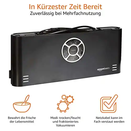 Amazon Basics - Vakuumierer, 30 cm Naht + 10 Vakuumierbeutel, Schwarz - 6