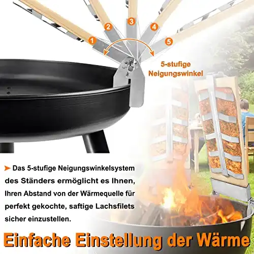 VA-Cerulean Flammlachsbrett Flammlachsbretter mit Edelstahl Halterung 4 Stücke Zedernholzbrett zum Grillen 5 Stufen Einstellbar Grillbretter Für Feuerschale kugelgrill Grillzubehör - 2