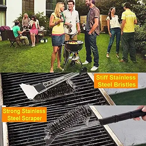 Grillbürste, TNTOR Grill Reinigungsbürste mit Extra Langer Edelstahl Borsten, Edelstahl Spatel und PP Wärmedämmung Griff, für Gasgrill, Holzkohlegrill, Kugelgrill, Elektrogrill und Grillrost. - 3