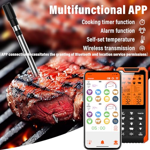 Fleischthermometer Kabellos mit Timer und Alarmfunktion, 210m Bluetooth Signalentfernung 2 Stück Grillthermometer Meat Thermometer IP67 Wasserdicht Bratenthermometer, Digital - 1 Fleischthermometer Kabellos mit Timer und Alarmfunktion, 210m Bluetooth Signalentfernung 2 Stück Grillthermometer Meat Thermometer IP67 Wasserdicht Bratenthermometer, Digital - 1