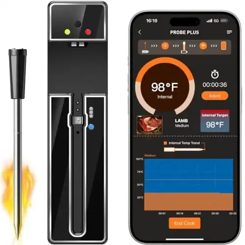 Bluetooth Meat Thermometer Kabellos Grill Fleischthermometer - 30 Meter Anwendungskontrolle hitzebeständig bis 275°C mit optimaler Sensorfunktion geeignet für Küche Outdoor Grillen - 5