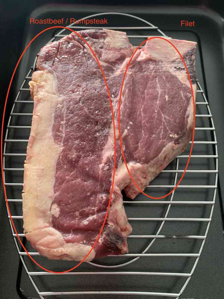T-Bone Steak mit Roastbeef und Filet eingezeichnet