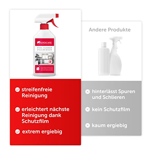 Nordicare Edelstahlreiniger [500ml] Edelstahlpflege Spray für effektive Reinigung I Löst Fett und Verunreinigungen I Edelstahl Reiniger professionell, Eloxal Reiniger - 2