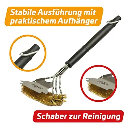 Grillfürst 2X Premium Grillbürste mit Messing Borsten, 45 cm - Grill Reinigungsbürste für Grillrost, Grillrost Bürste mit breitem 3-Fach Bürstenkopf und Schaber - 1