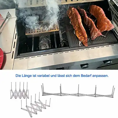 HunDun Rippchenhalter, Deckelhalter(2er Set), Spareribs Halter aus Edelstahl, Topfdeckelhalter, Einstellbare Länge, spülmaschinengeeignet - 0