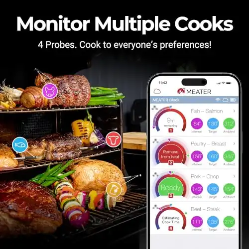 MEATER Block | Premium Kabelloses Smart-Fleischthermometer für Ofen Grill Küche BBQ Smoker Rotisserie mit Bluetooth und WiFi Digitalverbindung - 2