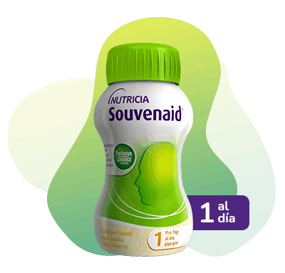 Bottle of Souvenaid with text: one bottle per day.