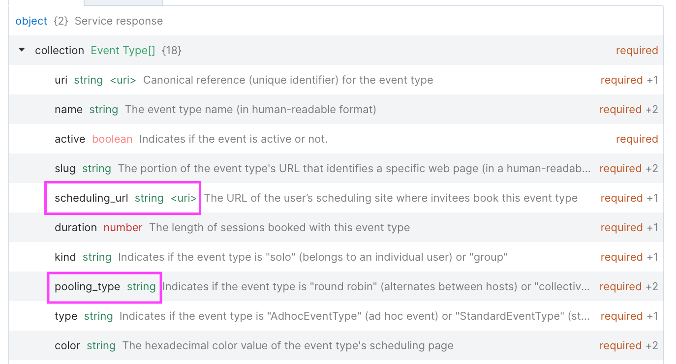 scheduling page links response payload 24SEP21