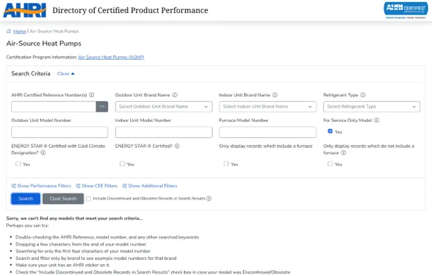 AHRI Directory of Certified Product Performance