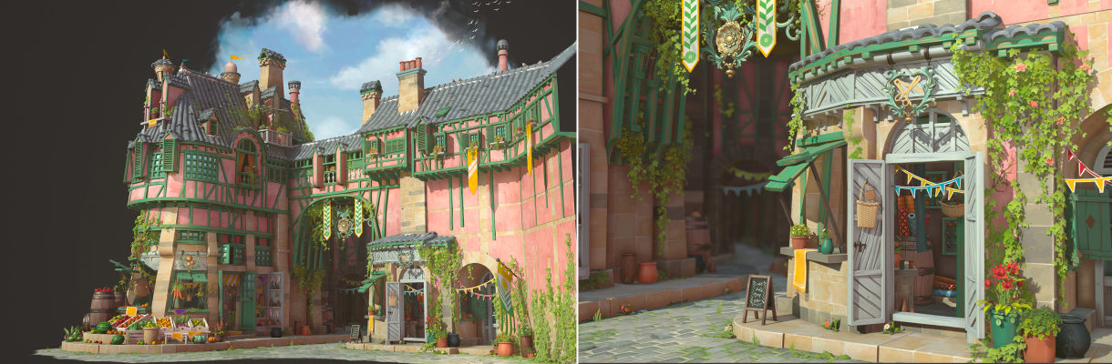 卡通风格实时游戏场景作品Sunny Market Entrance