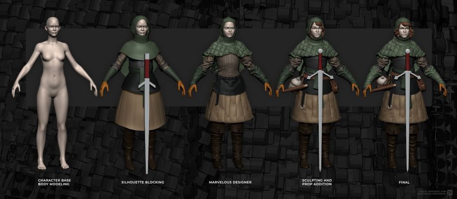 2D概念设计转3D女英雄游戏角色制作解析（上）-3DCAT实时渲染云平台