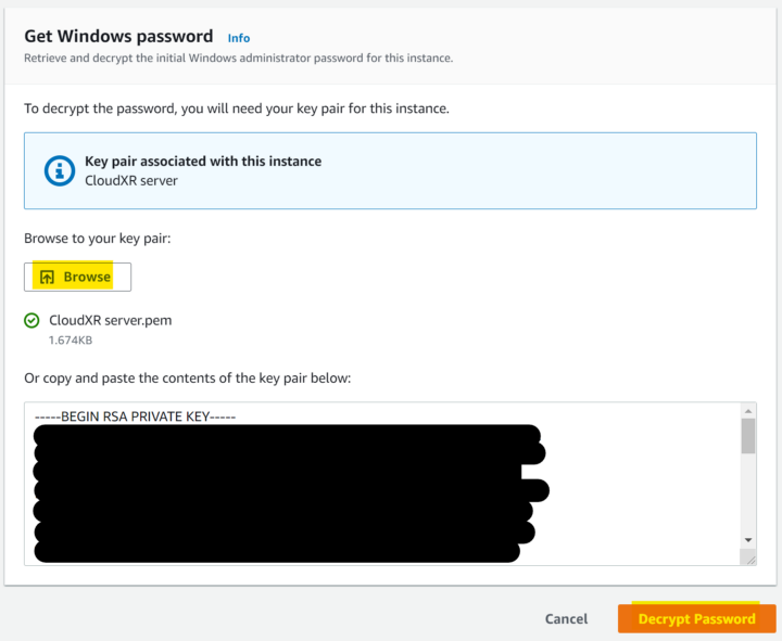 单击RDP 客户端。然后记下用户名，然后单击获取密码。