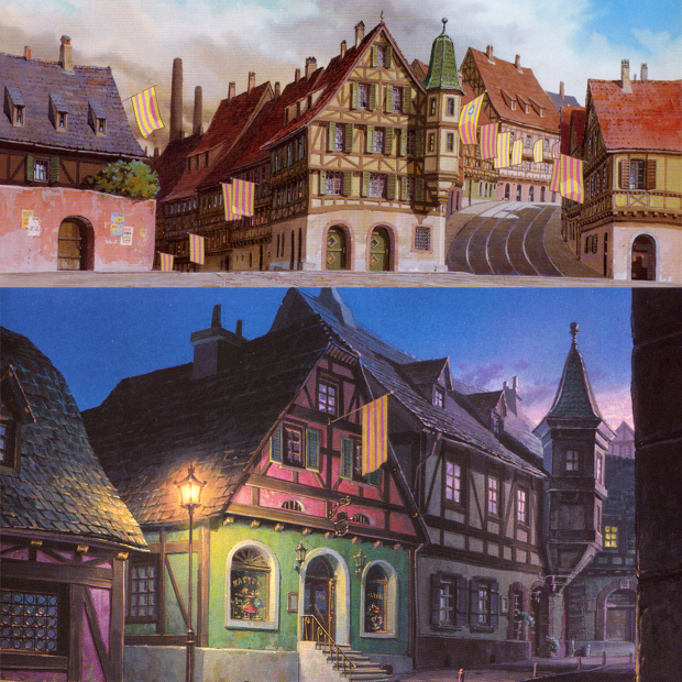 卡通风格实时游戏场景作品Sunny Market Entrance-木材架构参考《哈尔的移动城堡》