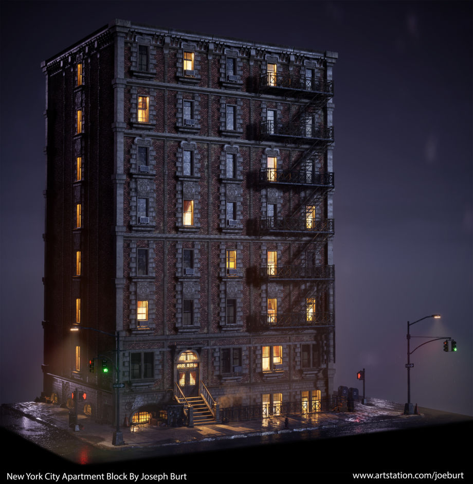 使用UE4制作实时渲染场景纽约公寓楼的项目P1部分_公寓楼效果