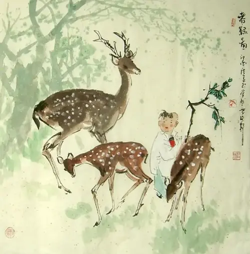 Chinese deer painting