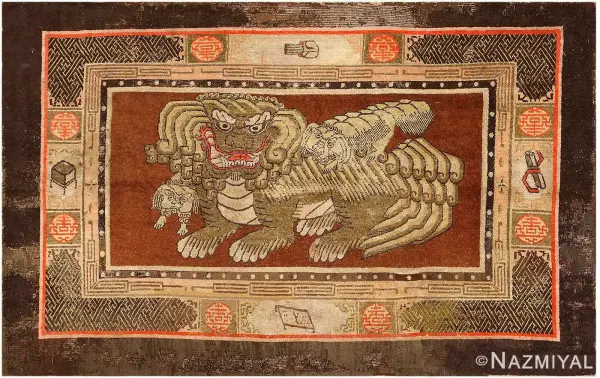 Antique Chinese Lion Dog Rug-min