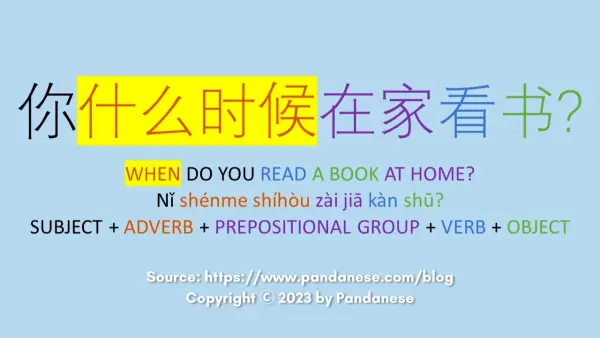 Subject, Adverb, Prepositional Group, Verb, Object: Chinese sentence grammar; Replace afternoon with the wh- questions to ask for time