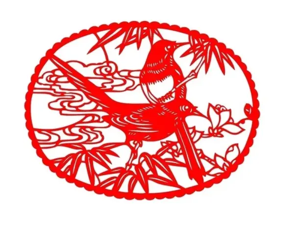 Chinese paper cutting with magpies