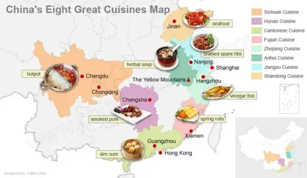 Map of eight culinary cuisines of China
