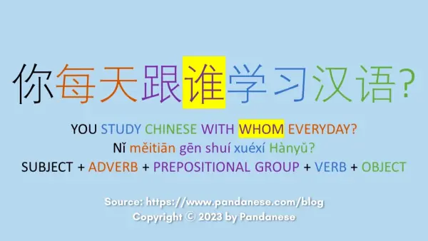 Subject, Adverb, Prepositional Group, Verb, Object; With whom do you study Chinese with everyday