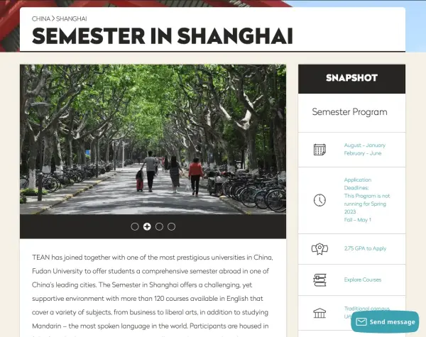 TEAN study abroad program in Shanghai for a semester