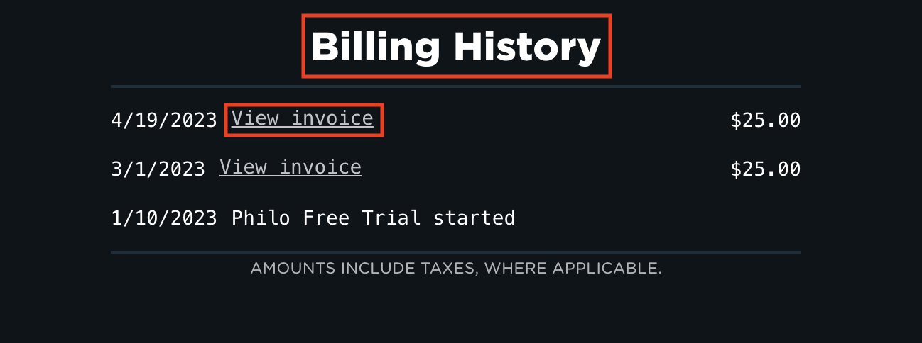 Billing history