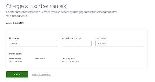 Change subscriber name