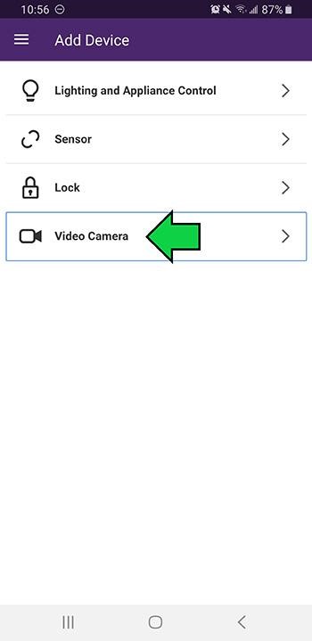 SmartHome app video camera option