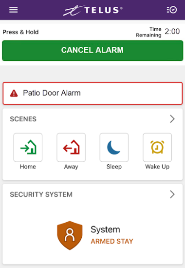 Cancel alarm button in SmartHome app