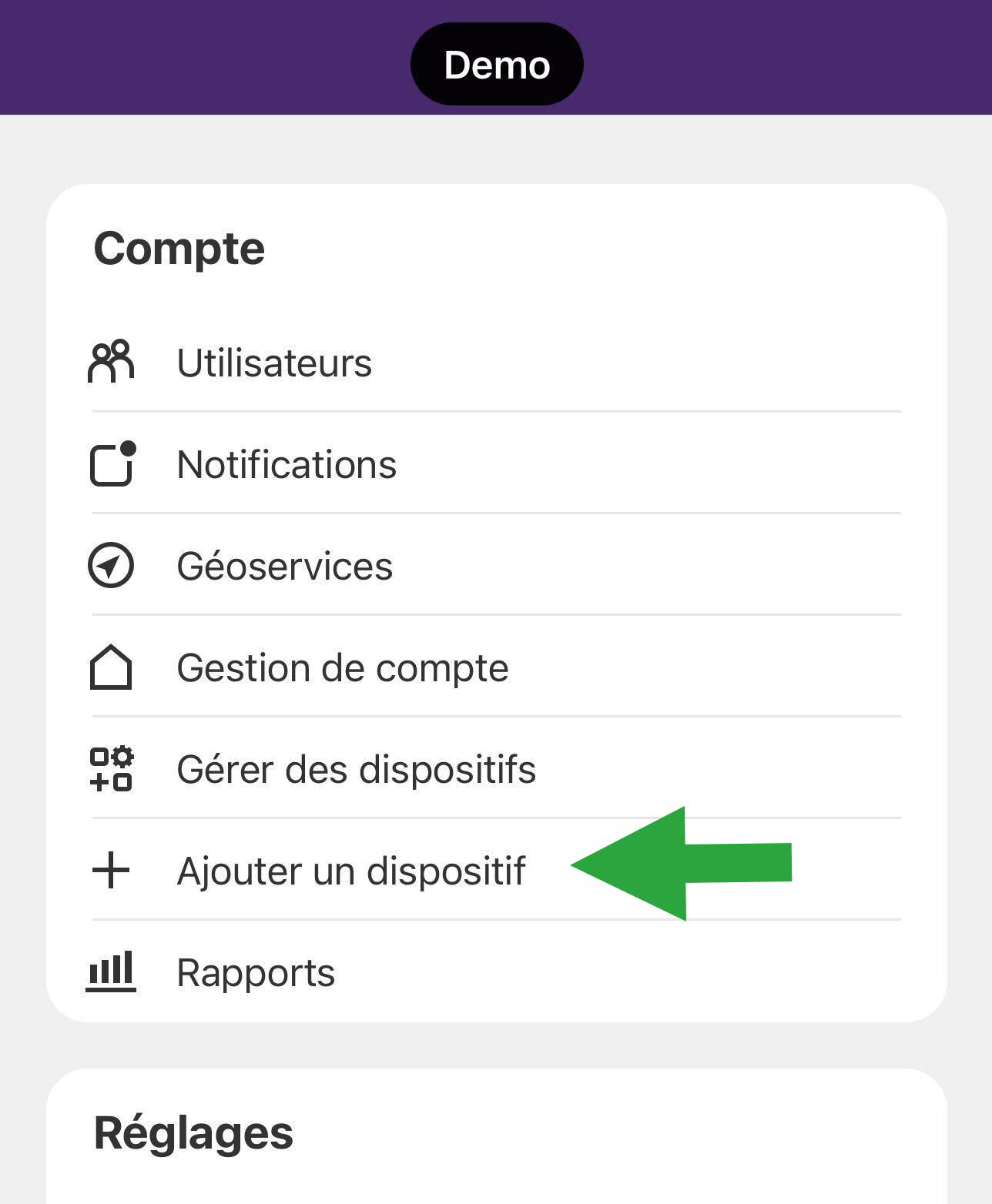 Sélectionnez + Ajouter un dispositif