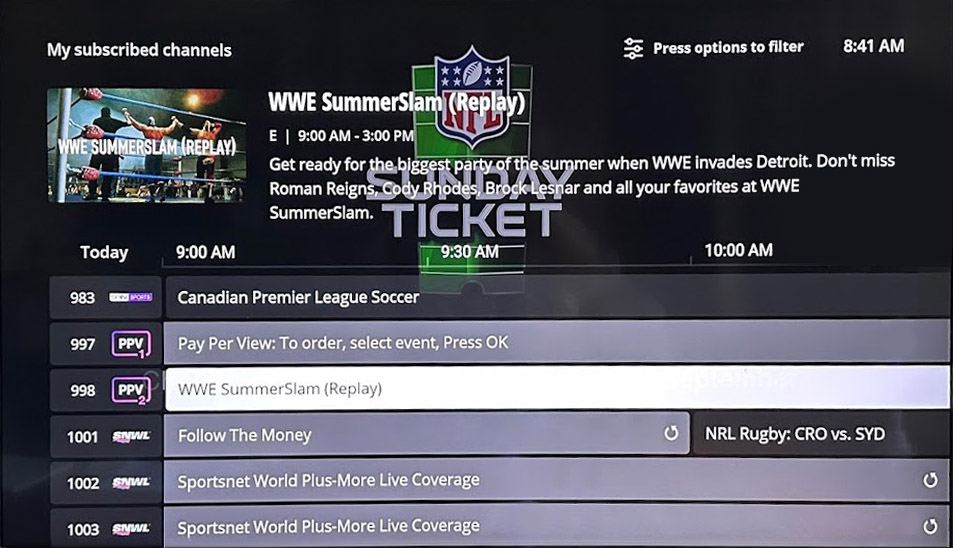 The Pay Per View event is selected