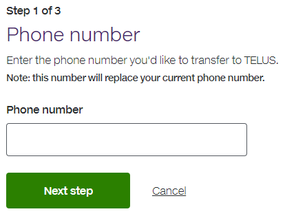 My TELUS Transfer number - Step 1