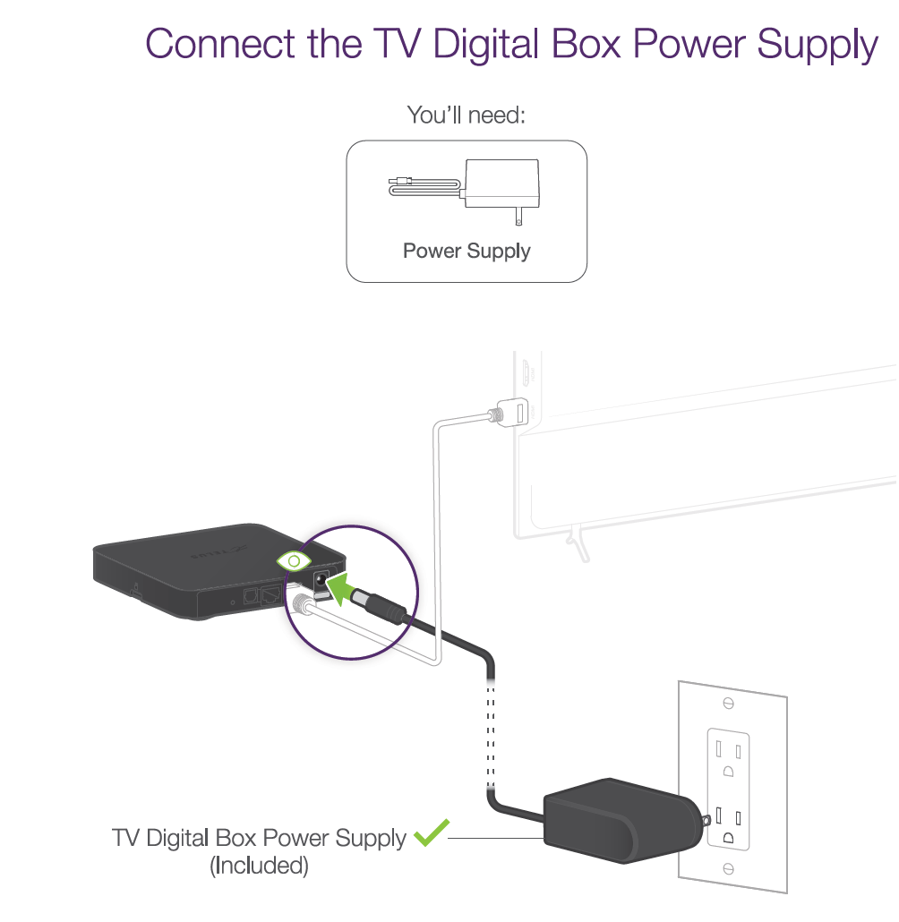 Connect the TV digital box to the power supply