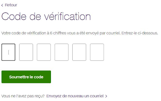 Screenshot from My TELUS app showing the text fields used to enter the verification code and the "Submit code" button below it.