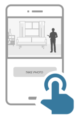 An illustration of a mobile device and a hand icon pointing at a Take photo button.