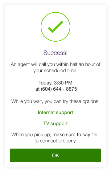 Connect app-set up appointment-success