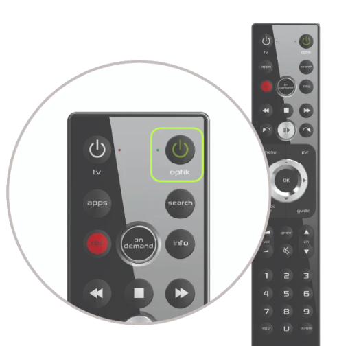 Closeup of the optik button on the Slimline 2 remote