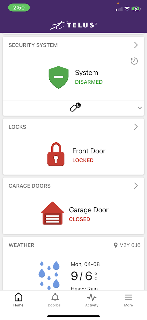 Security system status screen