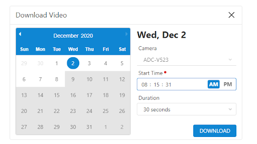 The Download Video pop-up window in the Onboard Recordings menu for the ADC 847 camera.