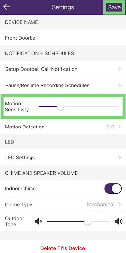 telus doorbell camera too sensitive