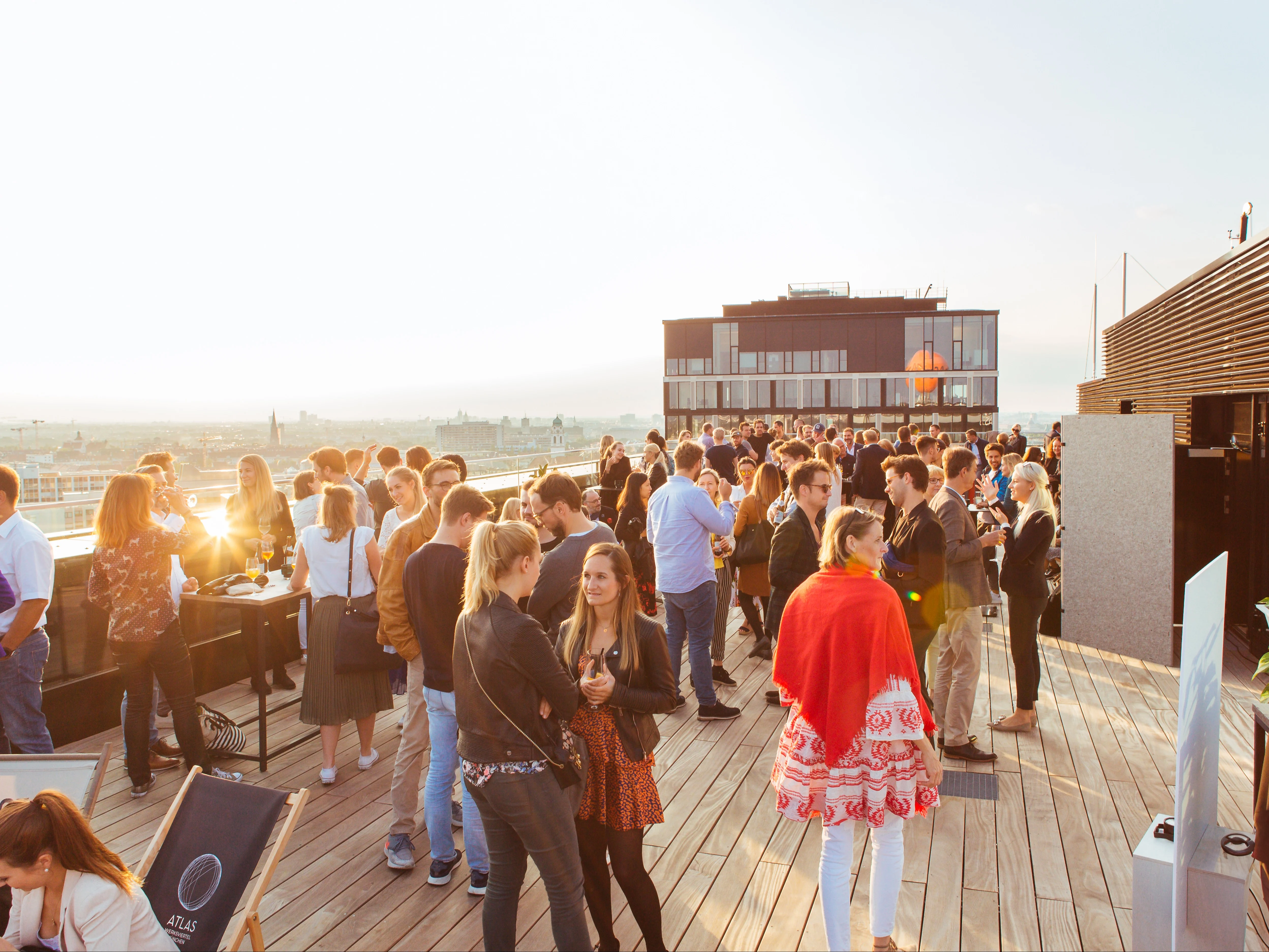 Festivities in the rooftop lounge