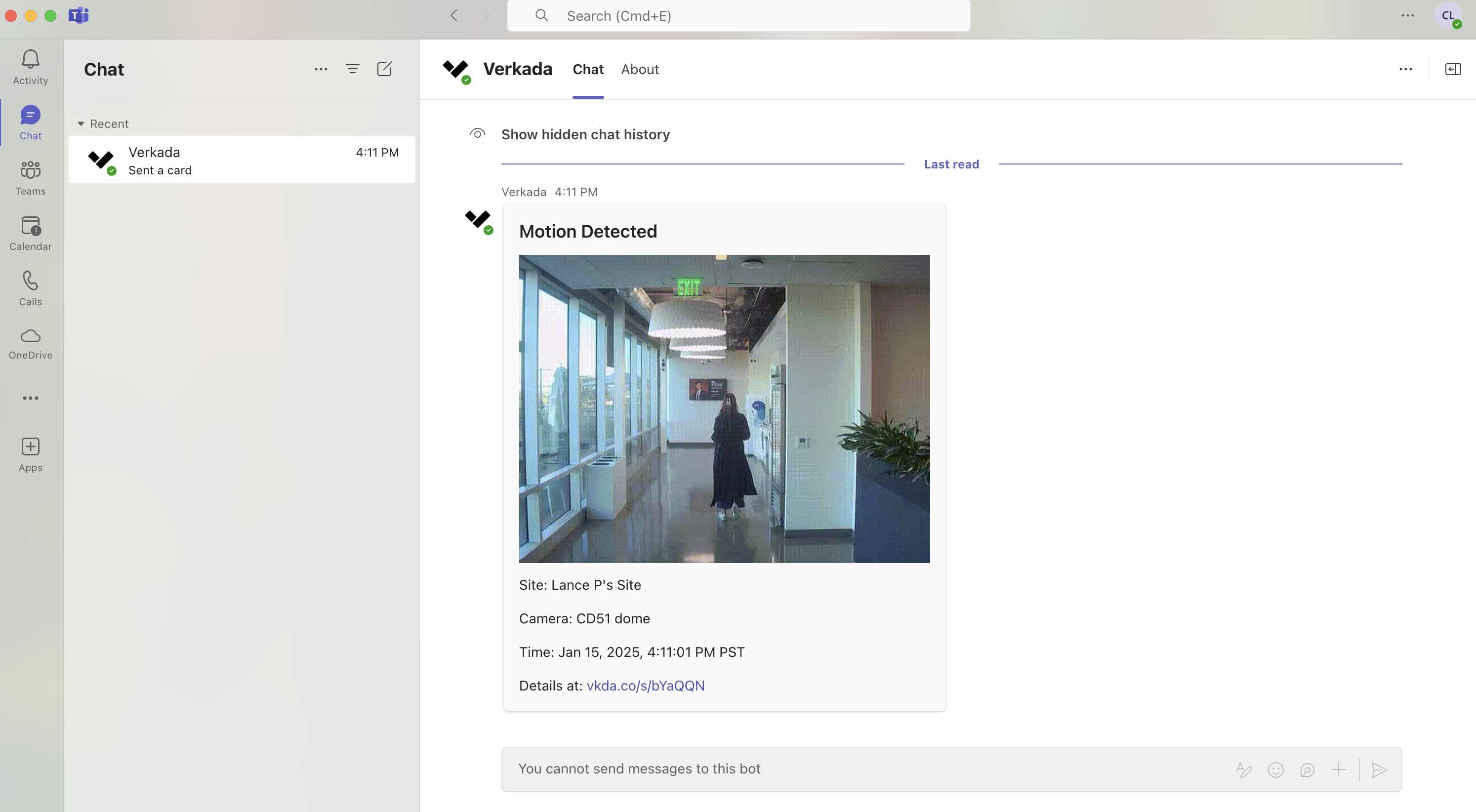 Users can now receive Verkada Alerts in Microsoft Teams. 