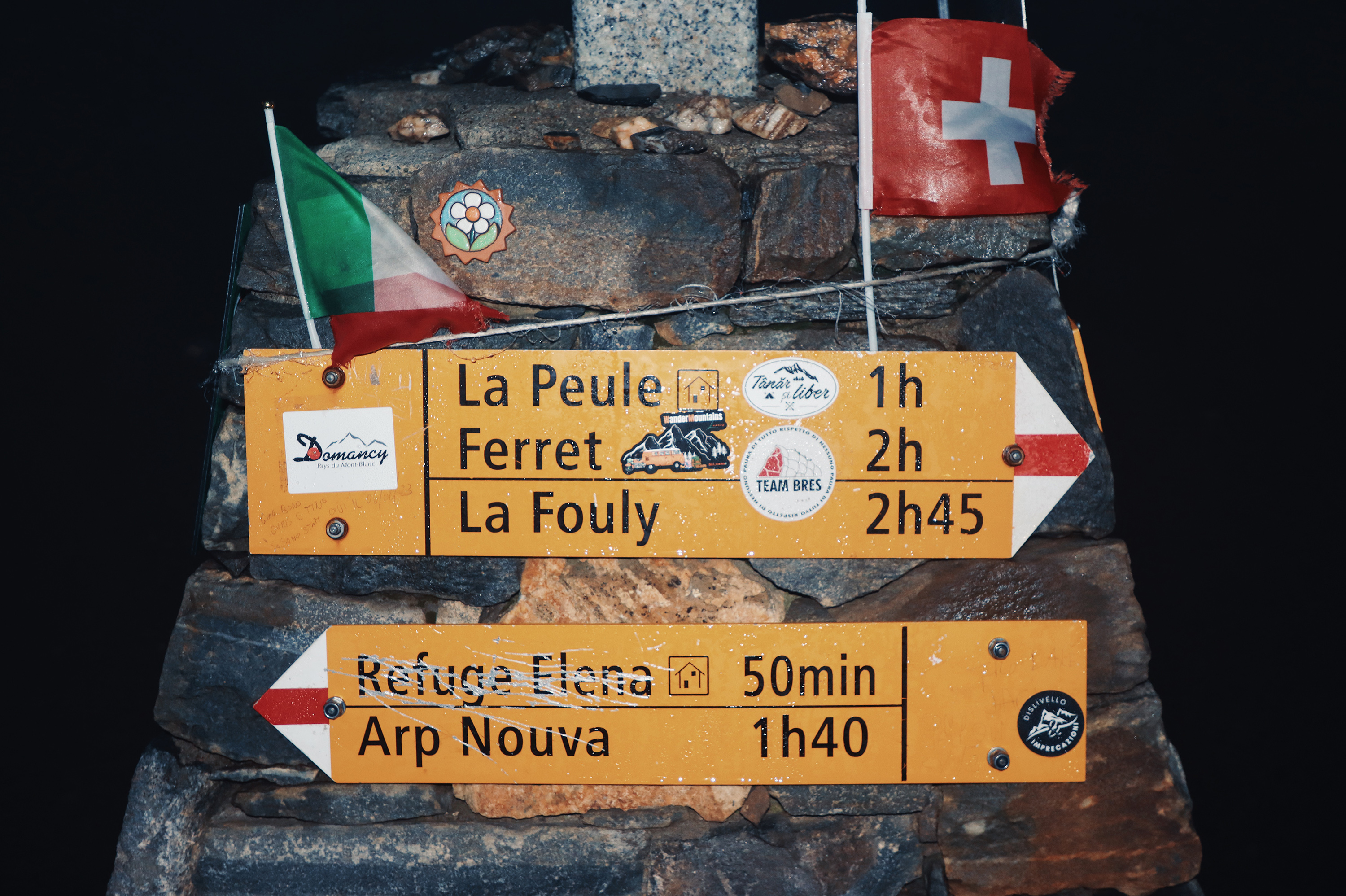 Grand Col Ferret is an alpine pass which marks the highest point on the UTMB course and also the Italian/Swiss border. Photograph: Richard Miller
