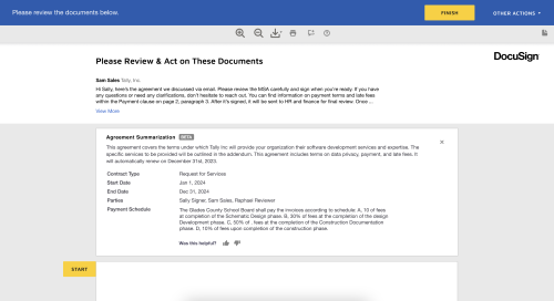 Screenshot of generative AI in DocuSign